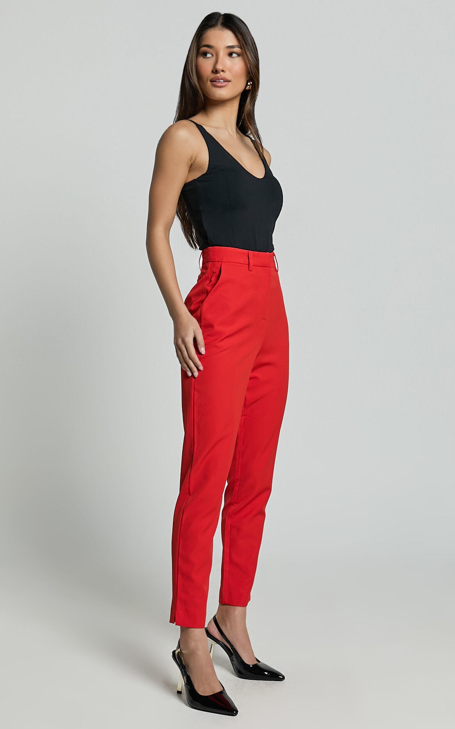 Hermie Pants - High Waisted Cropped Tailored Pants in Red Product Image