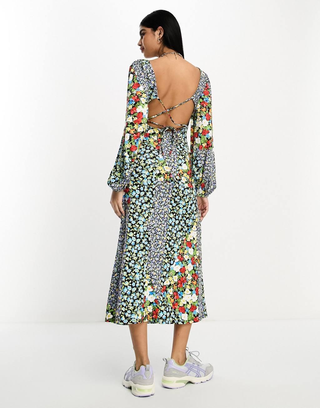 ASOS DESIGN long sleeve v neck midi dress Product Image