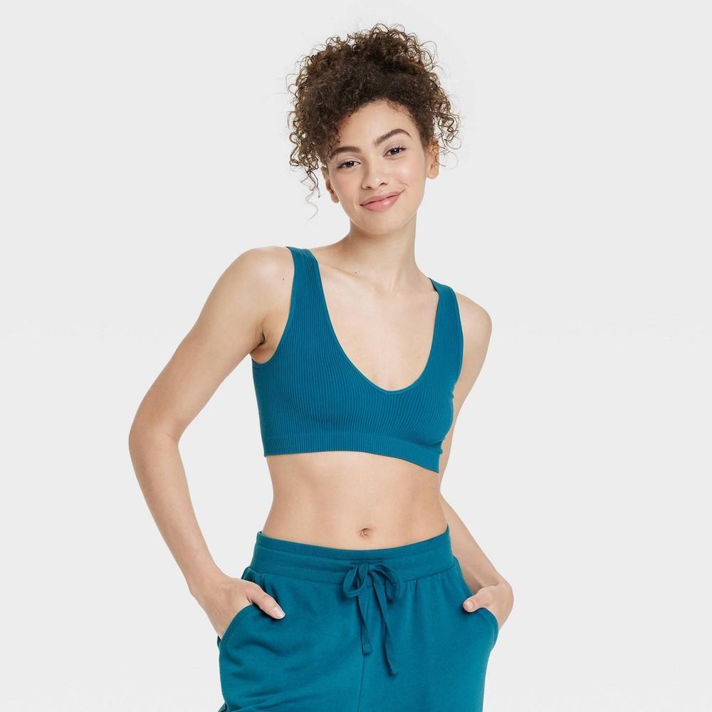 Womens Reversible Neckline Seamless Bralette - Colsie Blue L Product Image