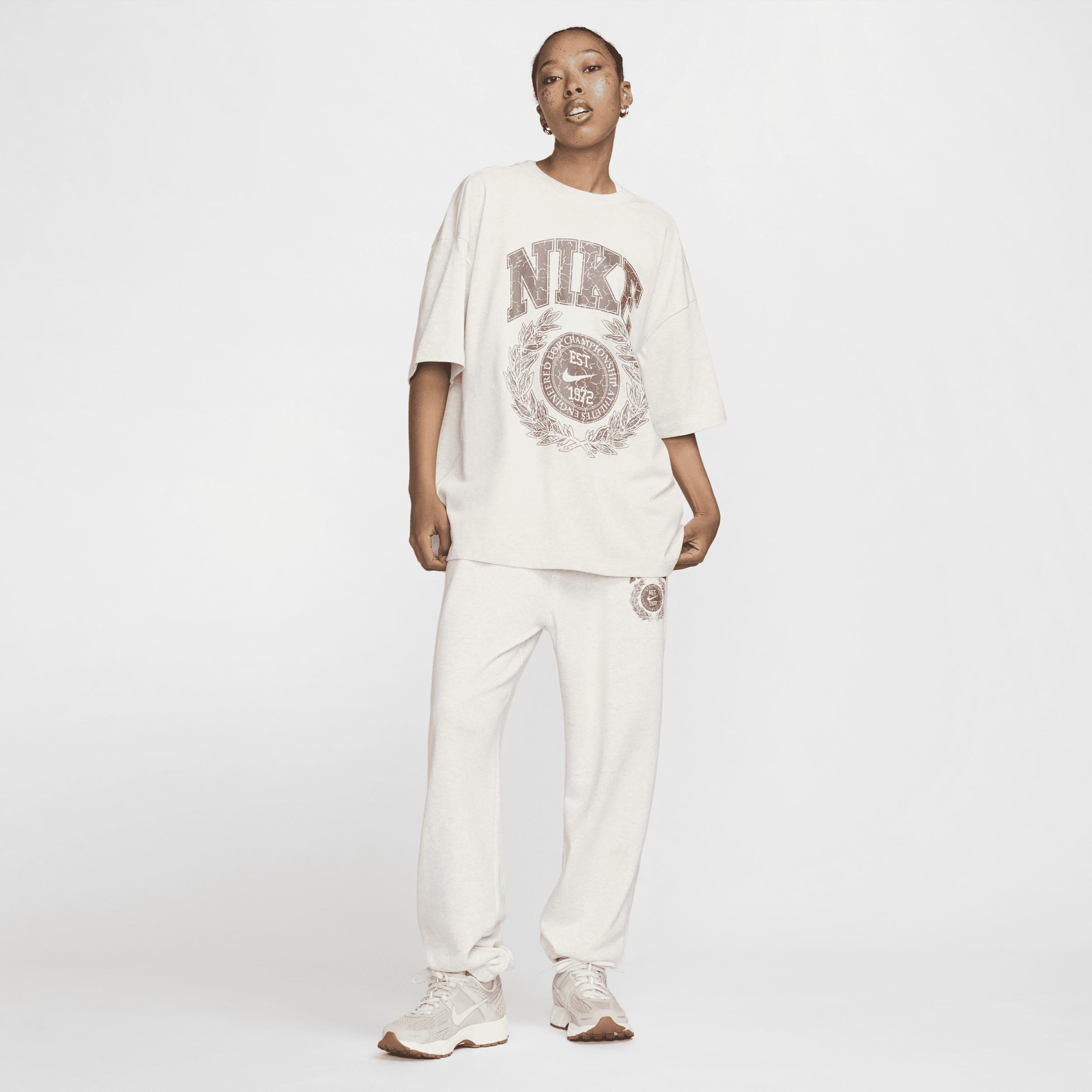 Nike Womens Sportswear Cotton Essential Oversized Tee - Oatmeal Heather/(plum Eclipse) Product Image