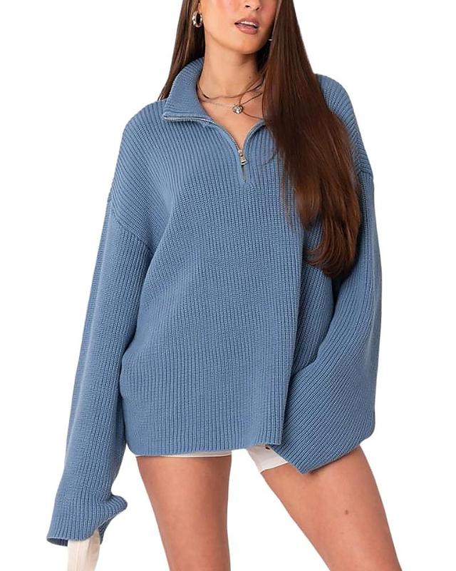 Edikted Amour High Neck Oversized Zip Sweater Product Image