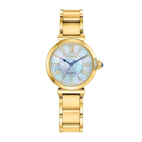 Ladies' Citizen Eco-DriveÂ® L Mae Diamond Accent Gold-Tone Watch with Mother-of-Pearl Dial (Model: Em1062-57D) Product Image