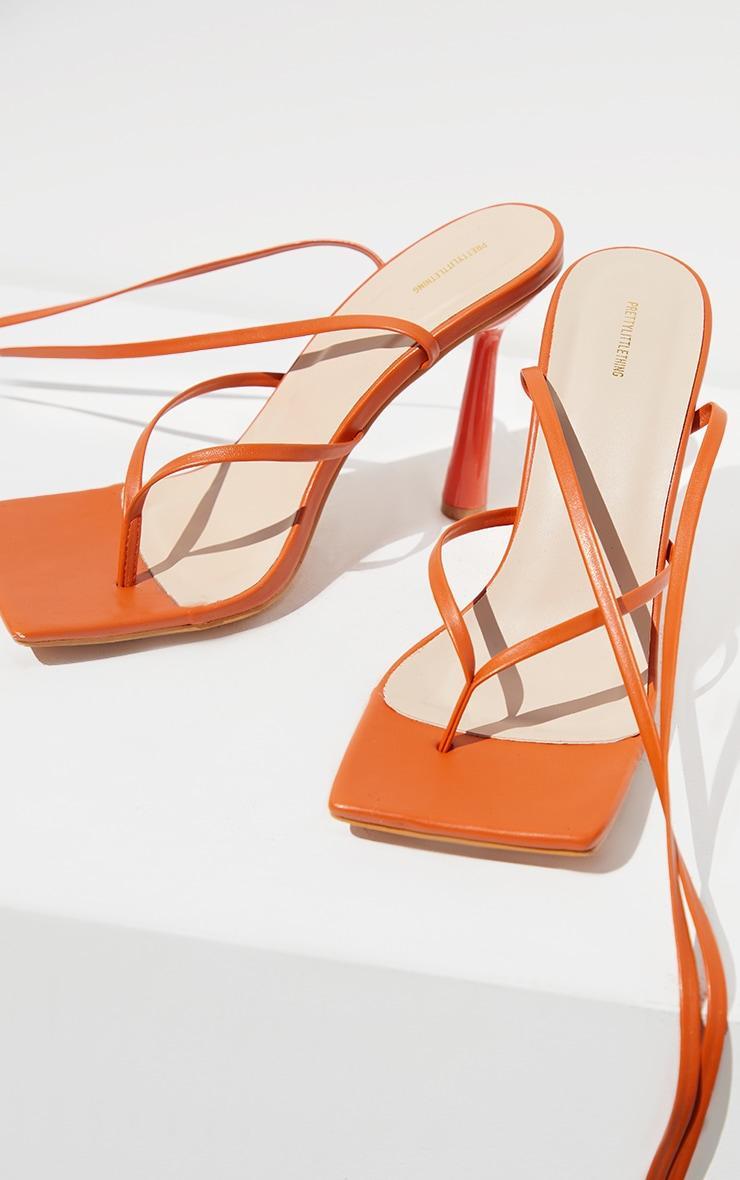 Orange PU Toe Thong Lace Up Circle Heeled Sandals Product Image