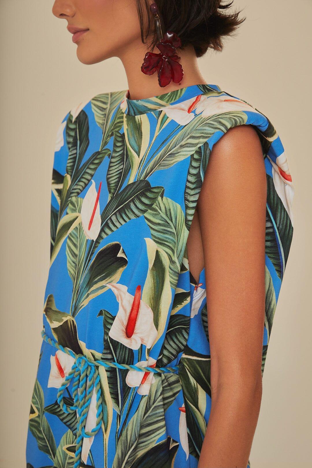 Blue Anthurium Garden Organic Cotton Mini T-Shirt Dress Product Image