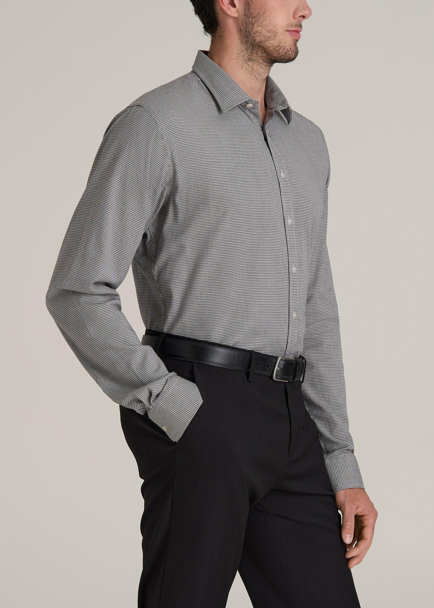 Oskar Button-Up Dress Shirt for Tall Men in Chocolate Houndstooth Product Image