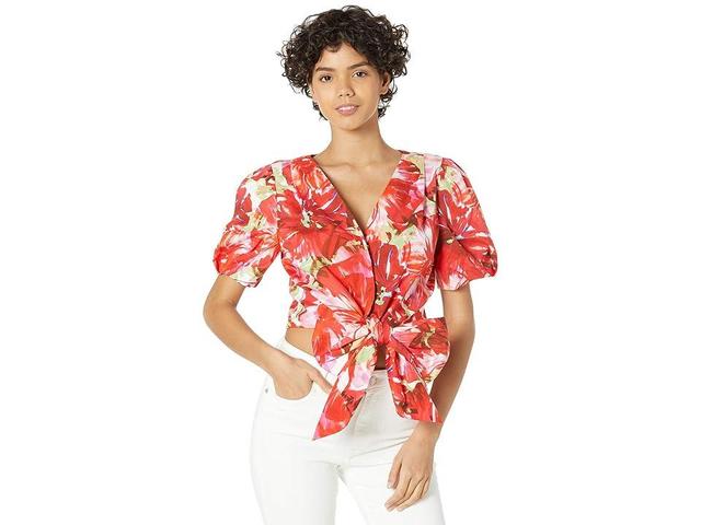 MILLY Marilyn Brushstroke Floral Poplin Top Multi) Women's Clothing Product Image