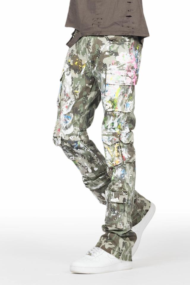 Callias Green Camo Painter Stacked Flare Jean Male Product Image