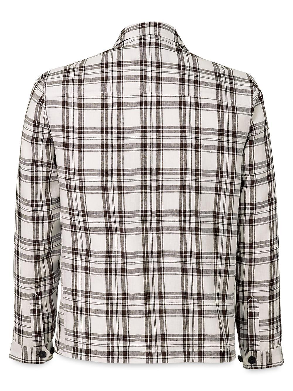 Linen Plaid Shirt Jacket - Brown/white Product Image