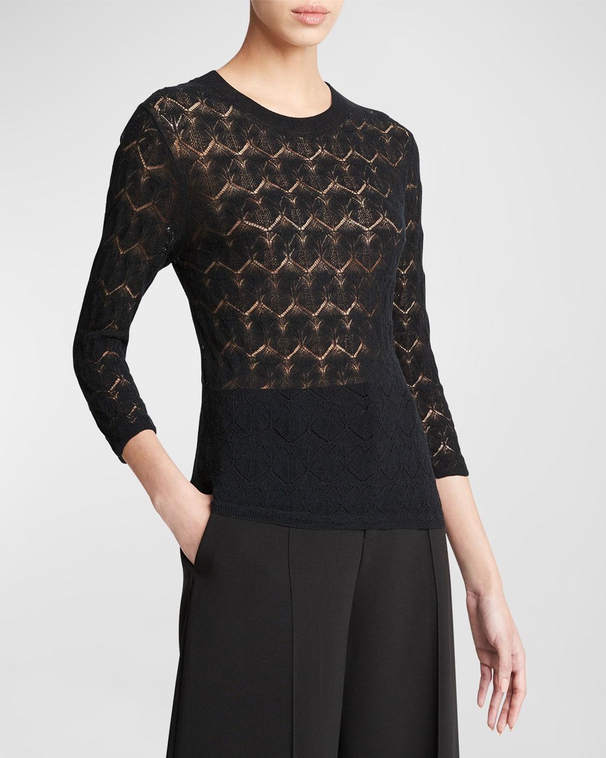 Fine Lace 3/4-Sleeve Crewneck Top Product Image