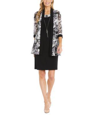 R & M Richards Womens 2-Pc. Jacket & Necklace Dress Set - Black Product Image