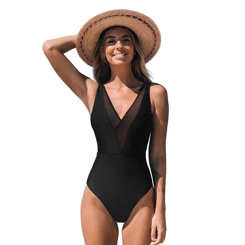 Womens CUPSHE Mesh V-Neck One Piece Swimsuit Product Image