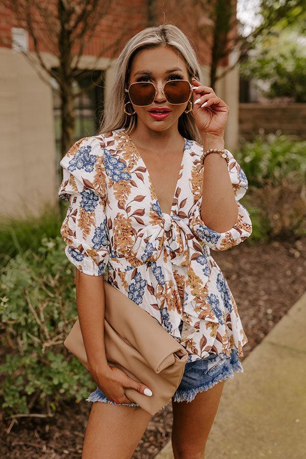 Sweet Georgia Peach Front Tie Top In Ivory Product Image