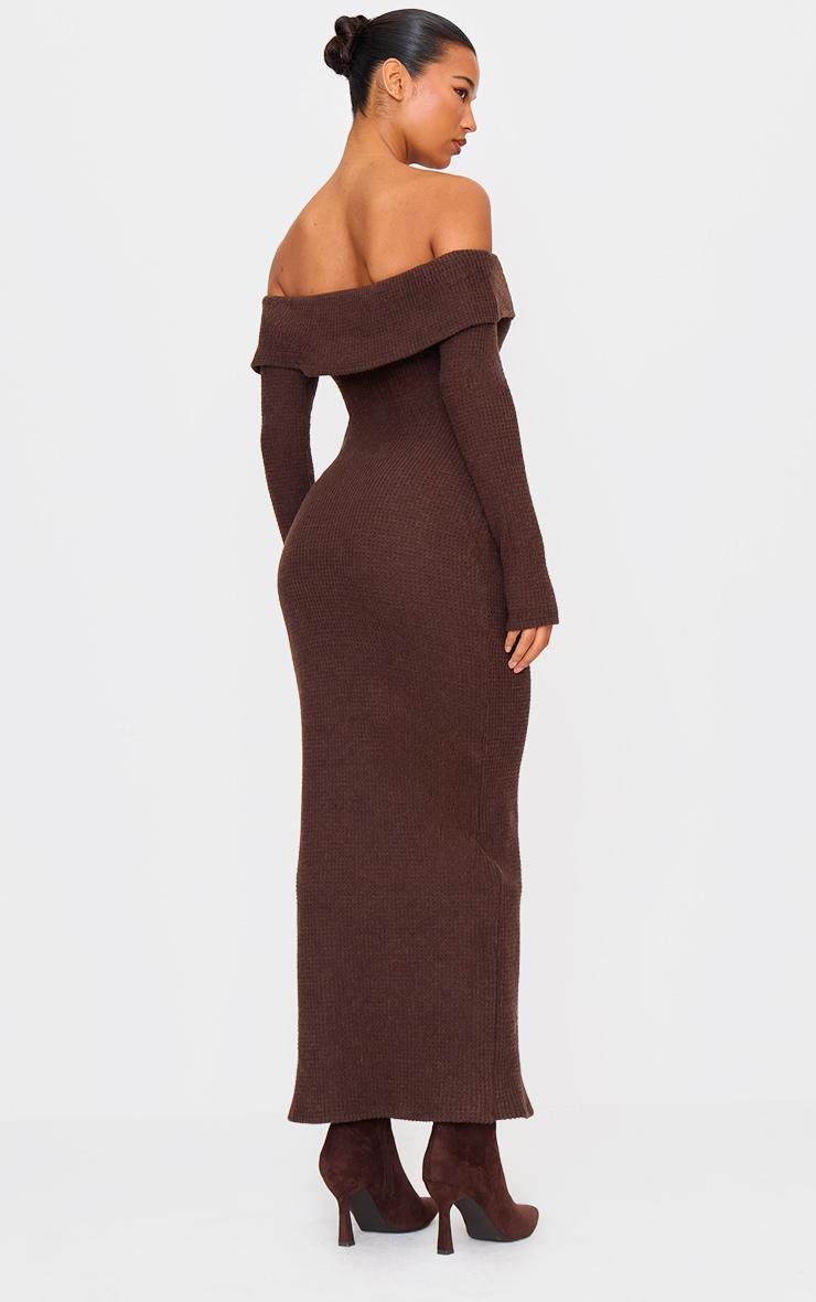 Chocolate Textured Bardot Belt Detail Maxi Dress Product Image