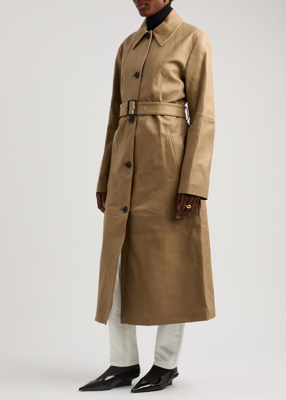 Belted Leather Oversized Coat In Beige Product Image