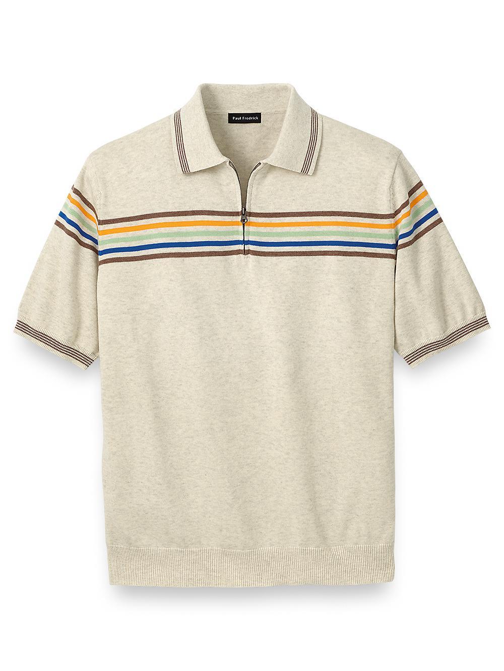 Cotton Zip Polo - White Multi Product Image