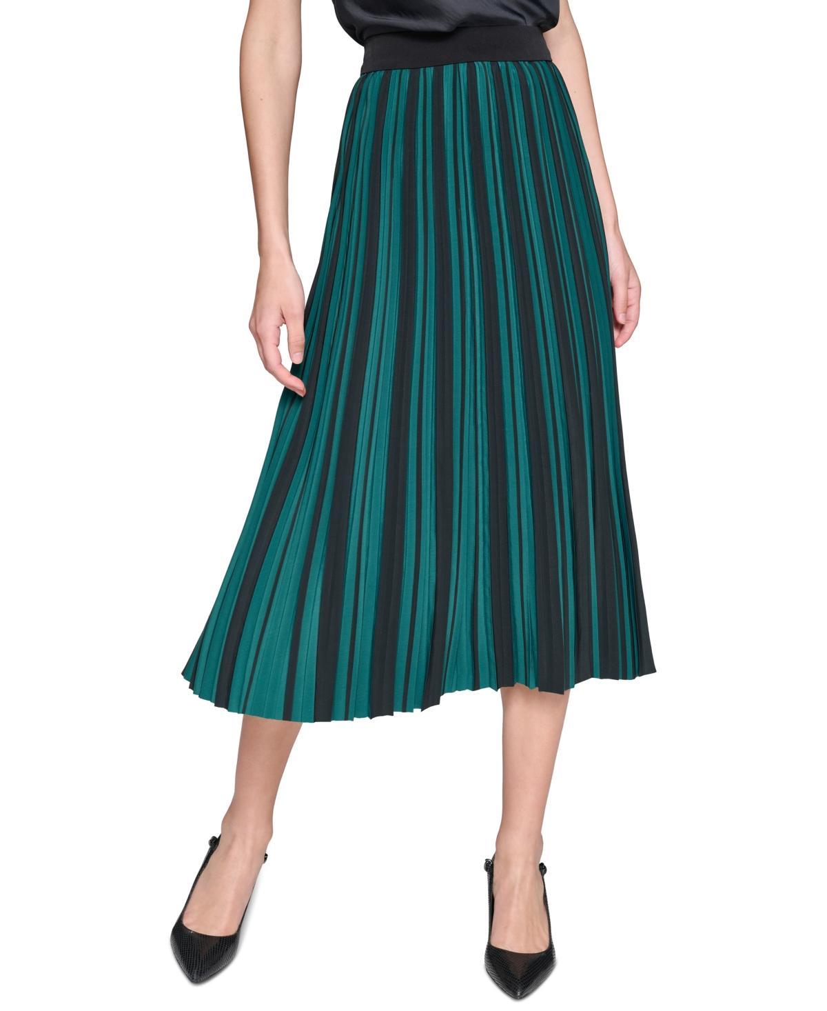 Karl Lagerfeld Paris Womens Striped Pleated Midi Skirt Product Image