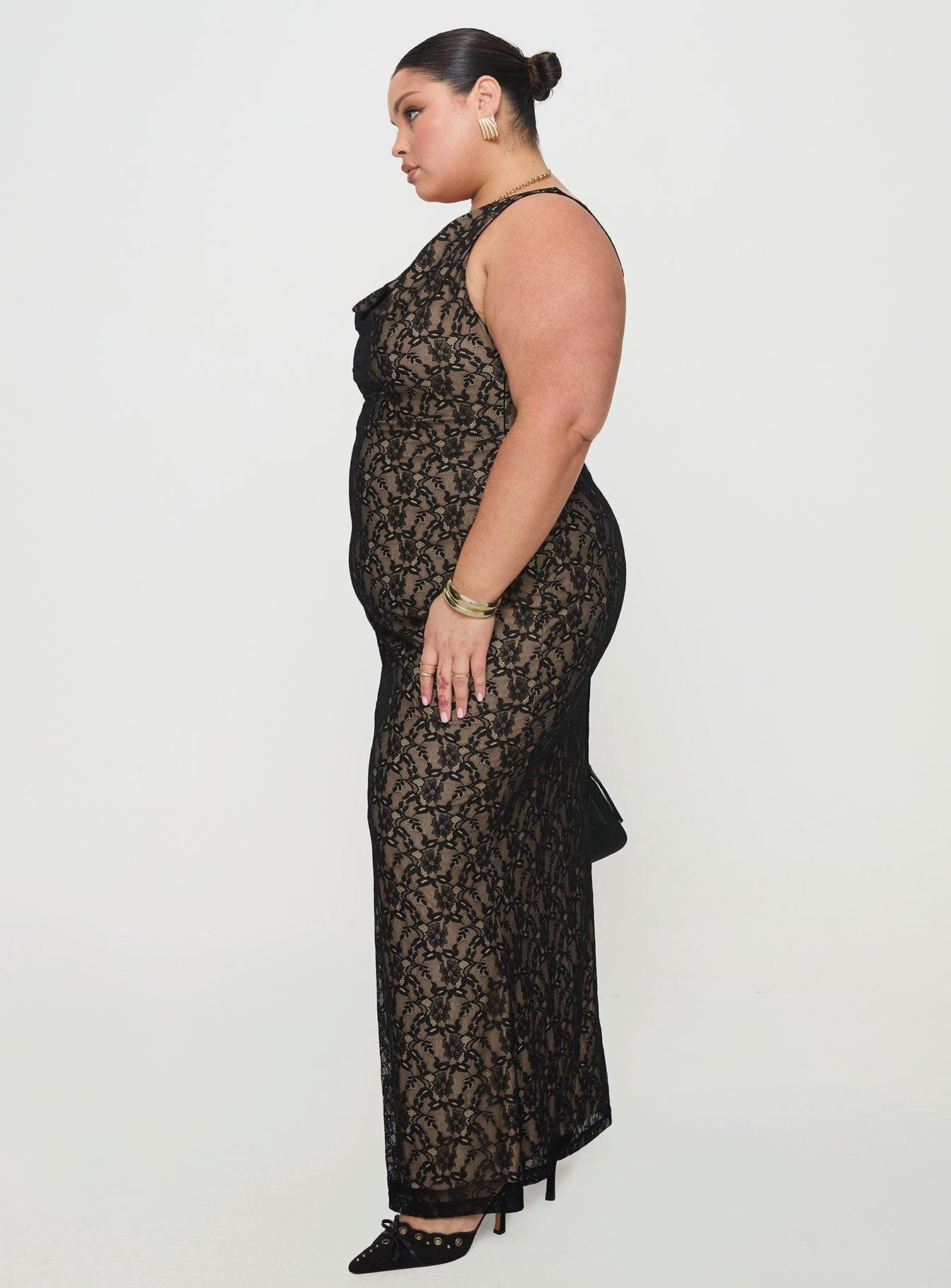 Romani Lace Maxi Dress Black Curve Product Image