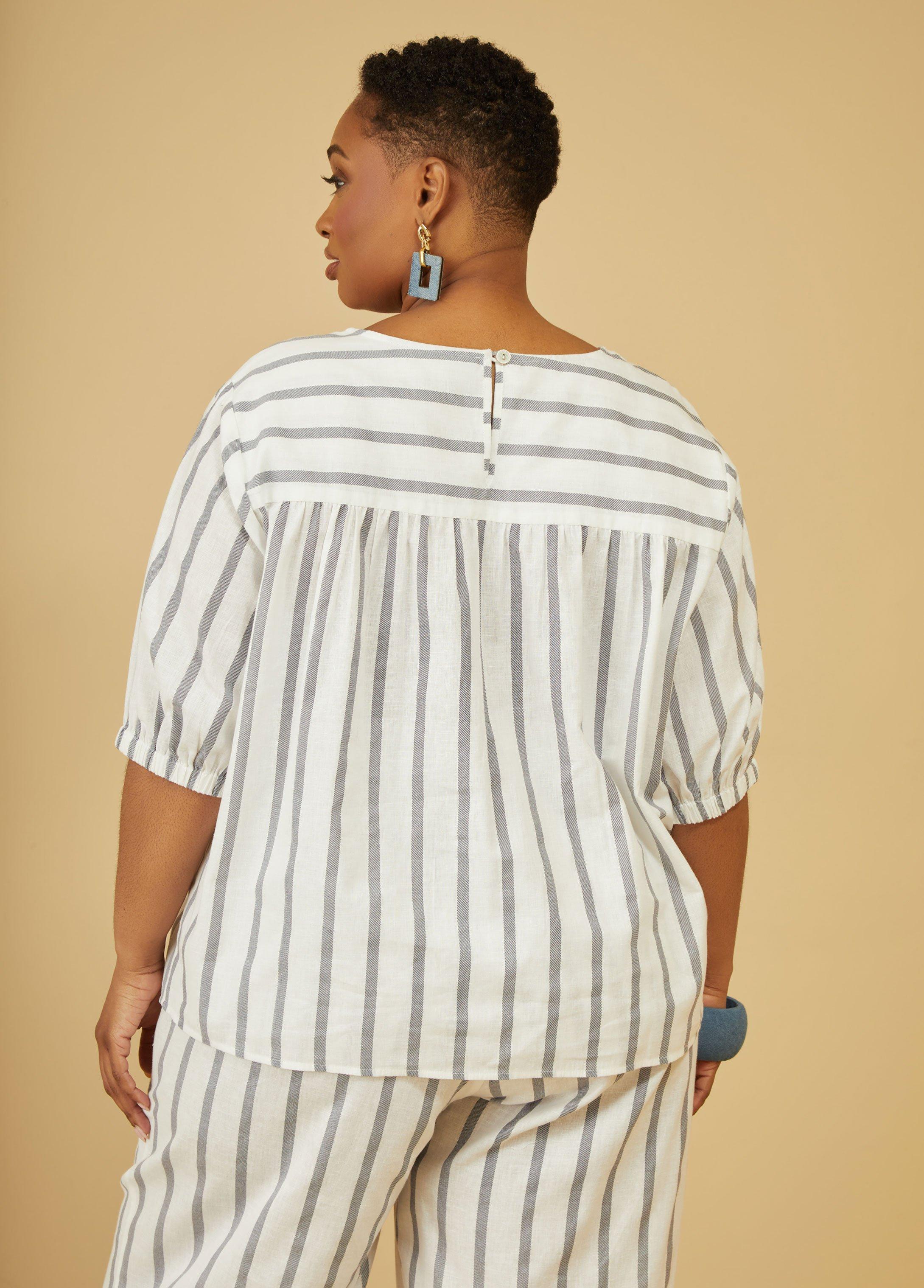 Striped Linen Blend Top Product Image