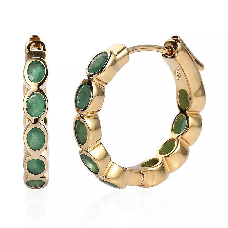 14k Gold Over Silver Natural Emerald Inside Out Hoop Earrings, Womens, Green Product Image