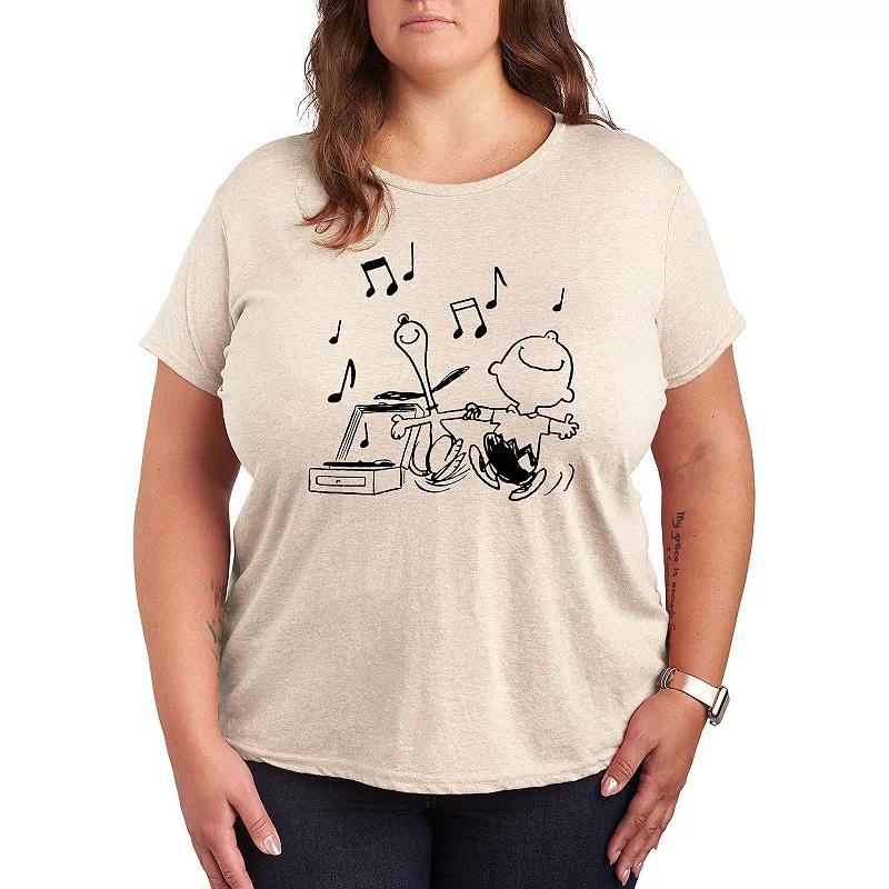 Plus Peanuts Snoopy & Charlie Brown Dancing Graphic Tee, Womens Grey Gray Product Image