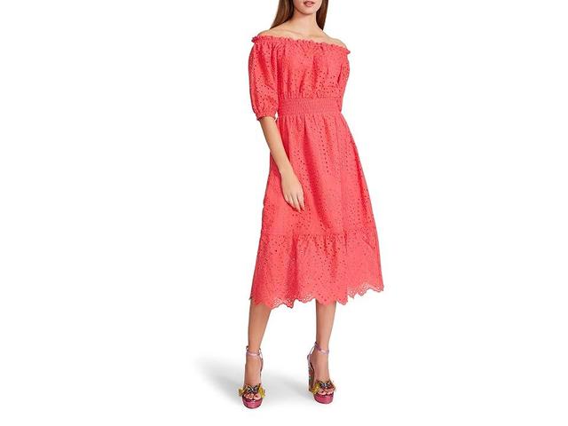 Betsey Johnson On/Off Shoulder Cotton Eyelet Midi (Paradise ) Women's Dress Product Image