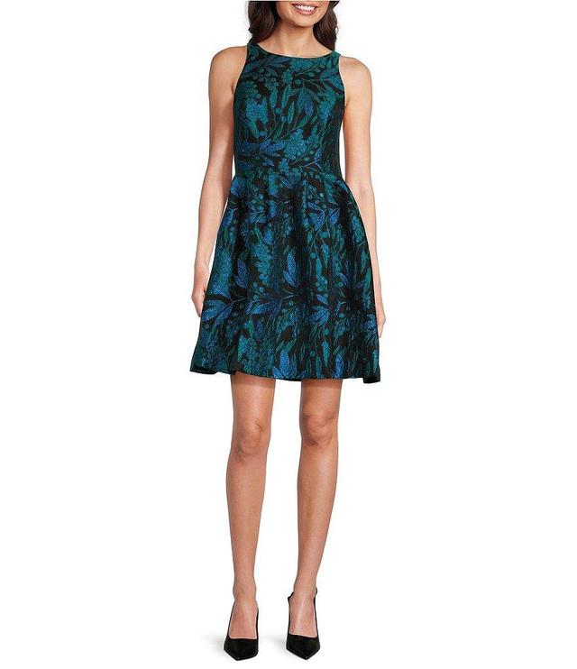 Lilly Pulitzer Jollian Printed Metallic Brocade Crew Neck Sleeveless Pleated Fit & Flare Dress Product Image