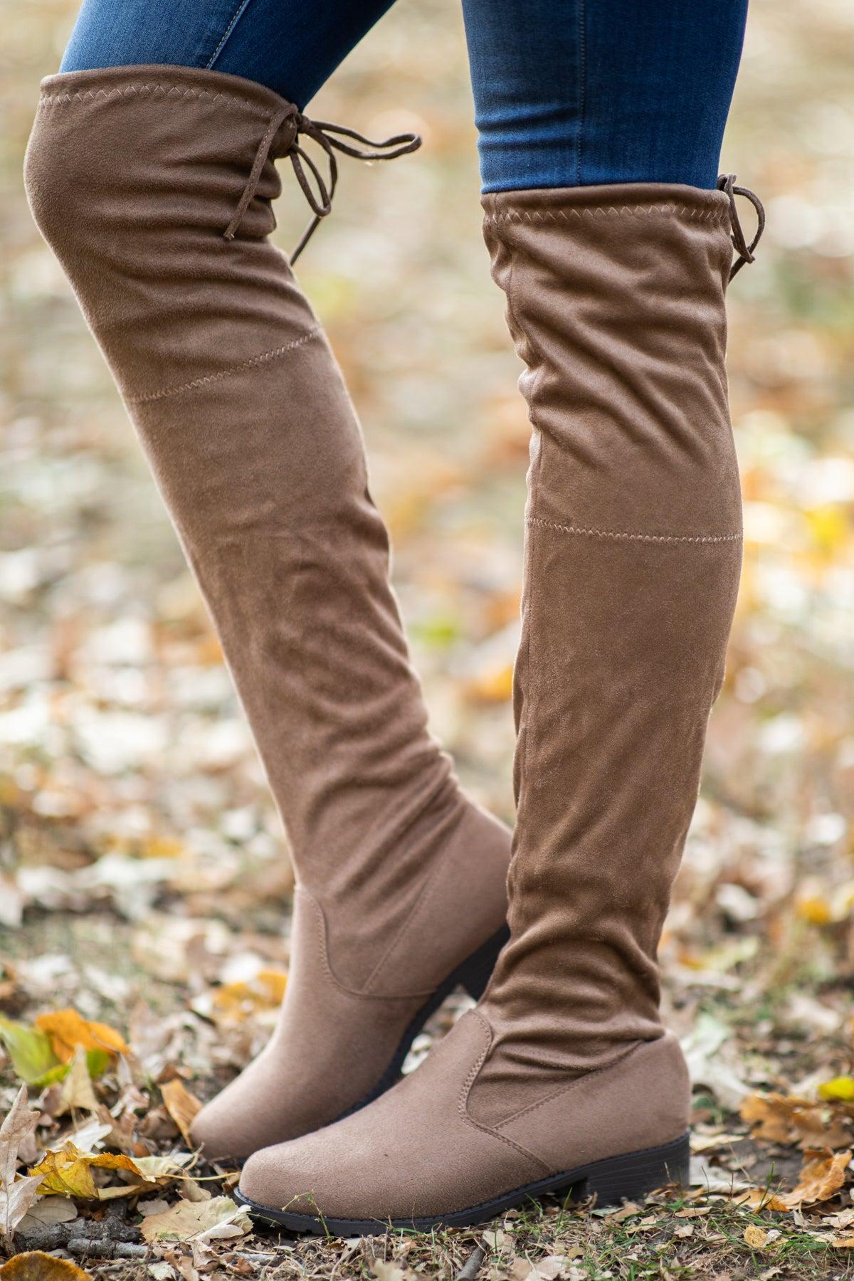 Taupe Knee High Faux Suede Boots Product Image