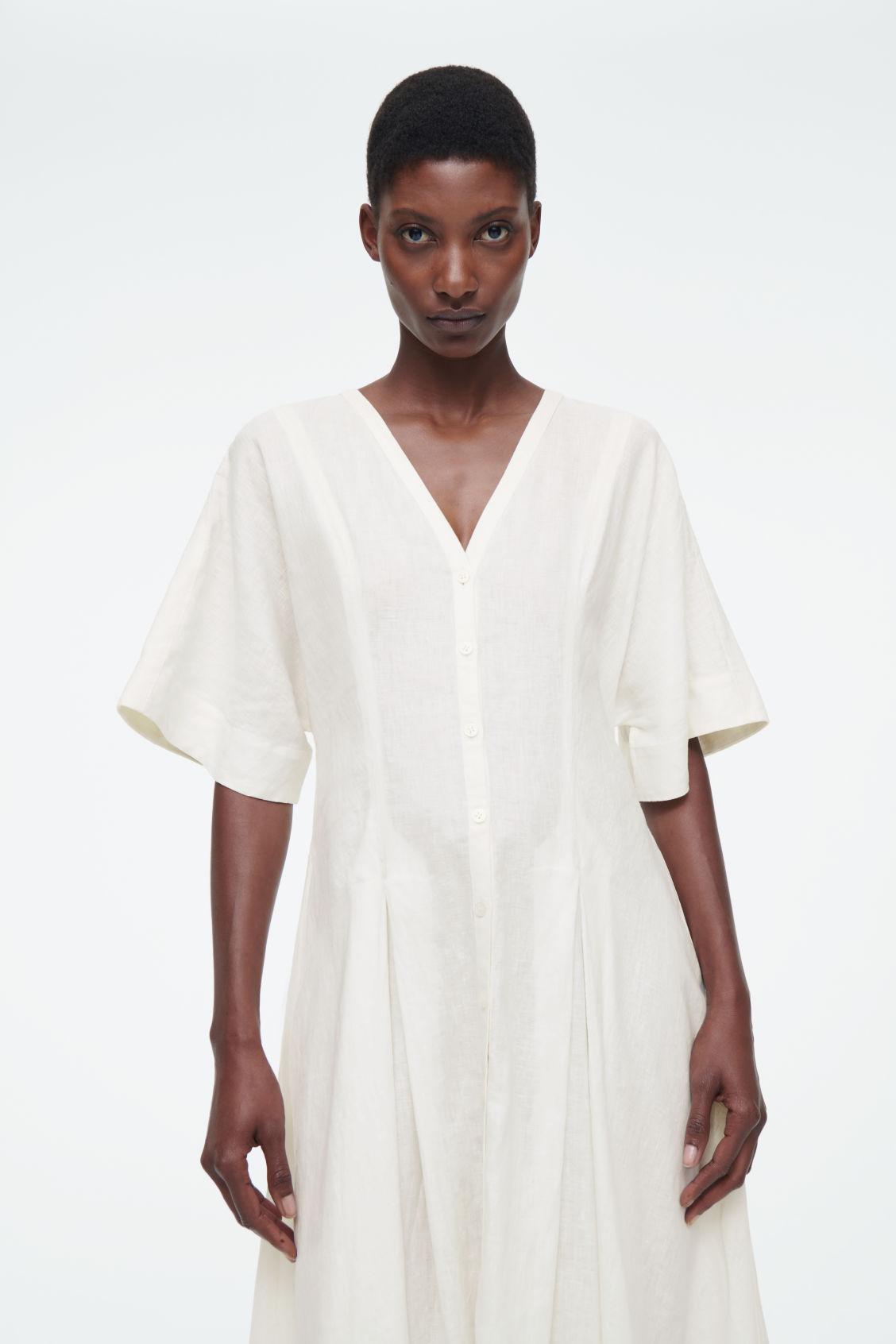 PLEATED A-LINE MIDI SHIRT DRESS Product Image