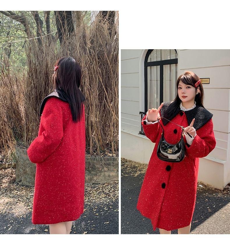 Plus Size Two Tone Long Single-Breasted Coat Product Image