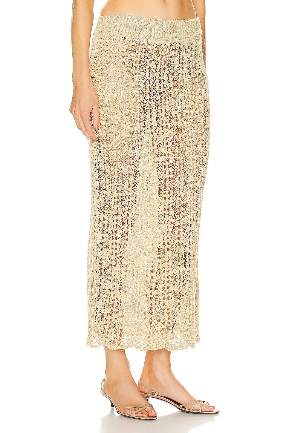 Cult Gaia Dawson Crochet Coverup Skirt Tan. (also in L/XL, S/M). Product Image