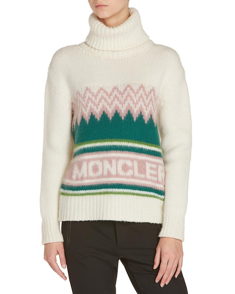 Moncler Festive Logo Intarsia Wool Turtleneck Sweater Product Image