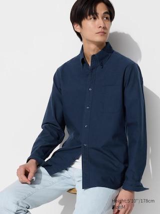 Mens Oxford Slim-Fit Shirt Navy Large UNIQLO US Product Image