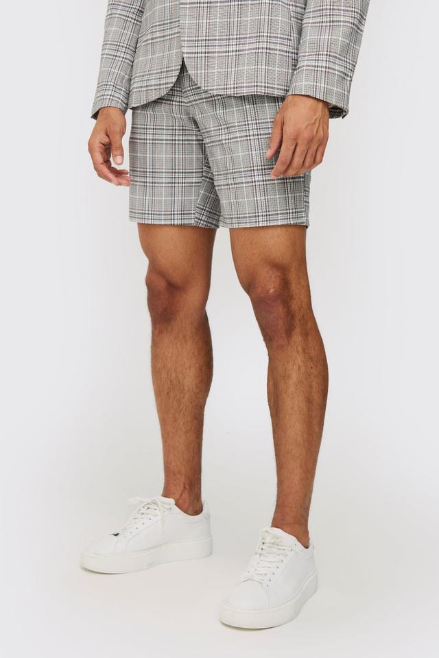 Check Weave Slim Fit Suit Shorts | boohooMAN USA Product Image