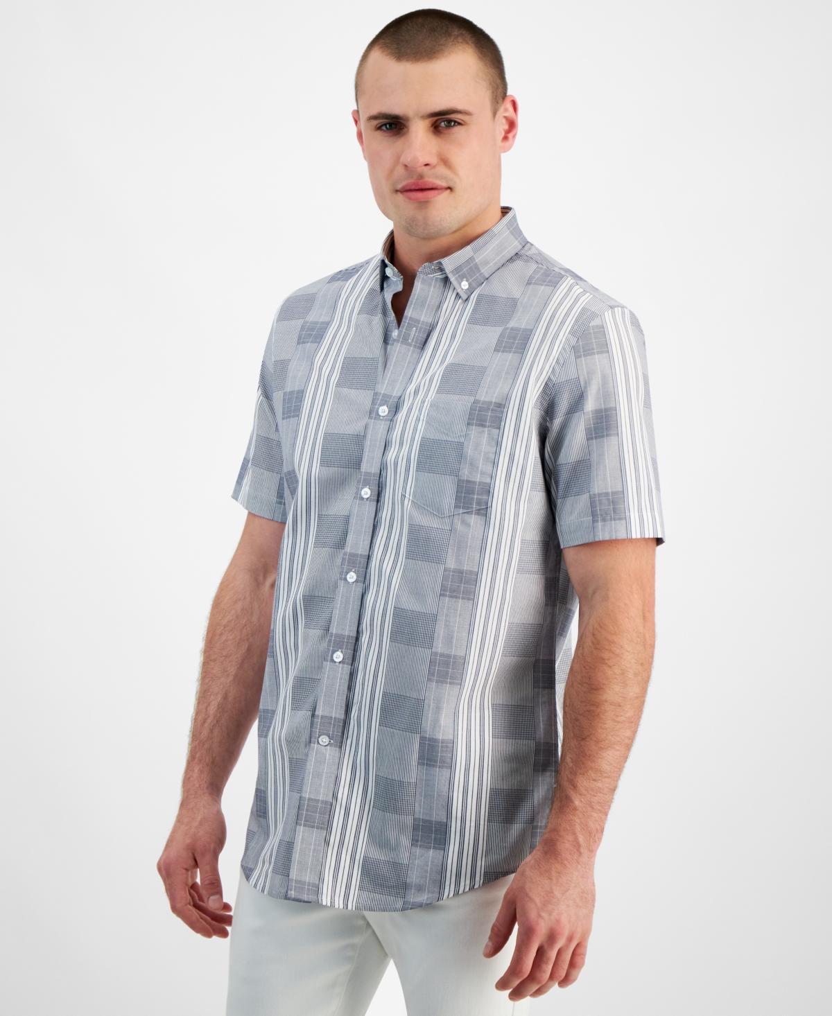 Club Room Mens Regular-Fit Stretch Pattern-Blocked Button-Down Poplin Shirt, Created for Macys Product Image