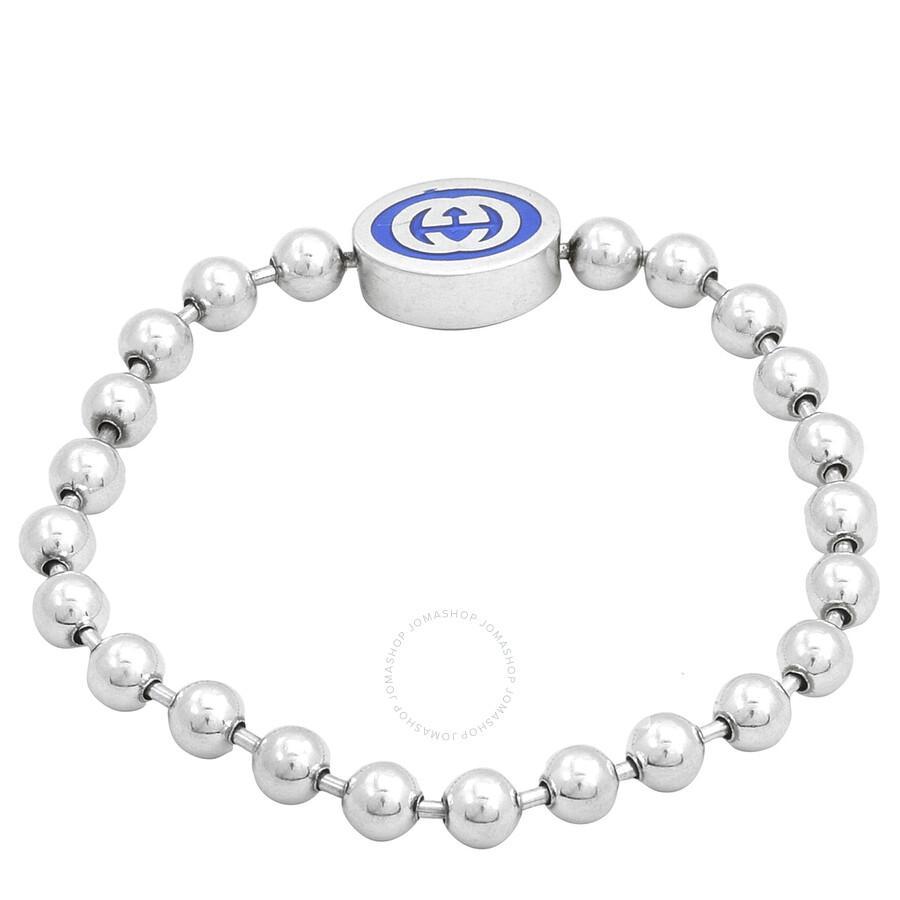 Interlocking G Boule Chain Sterling Silver Blue Enamel Bracelet In Silver-tone Product Image