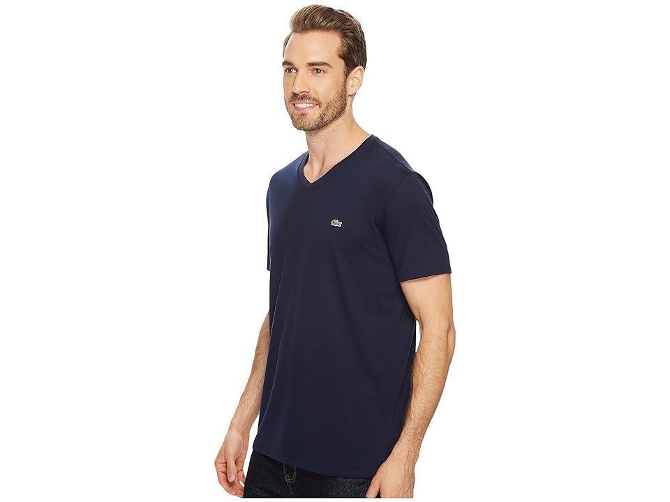 Lacoste Short Sleeve V-Neck Pima Jersey Tee Blue) Men's T Shirt Product Image