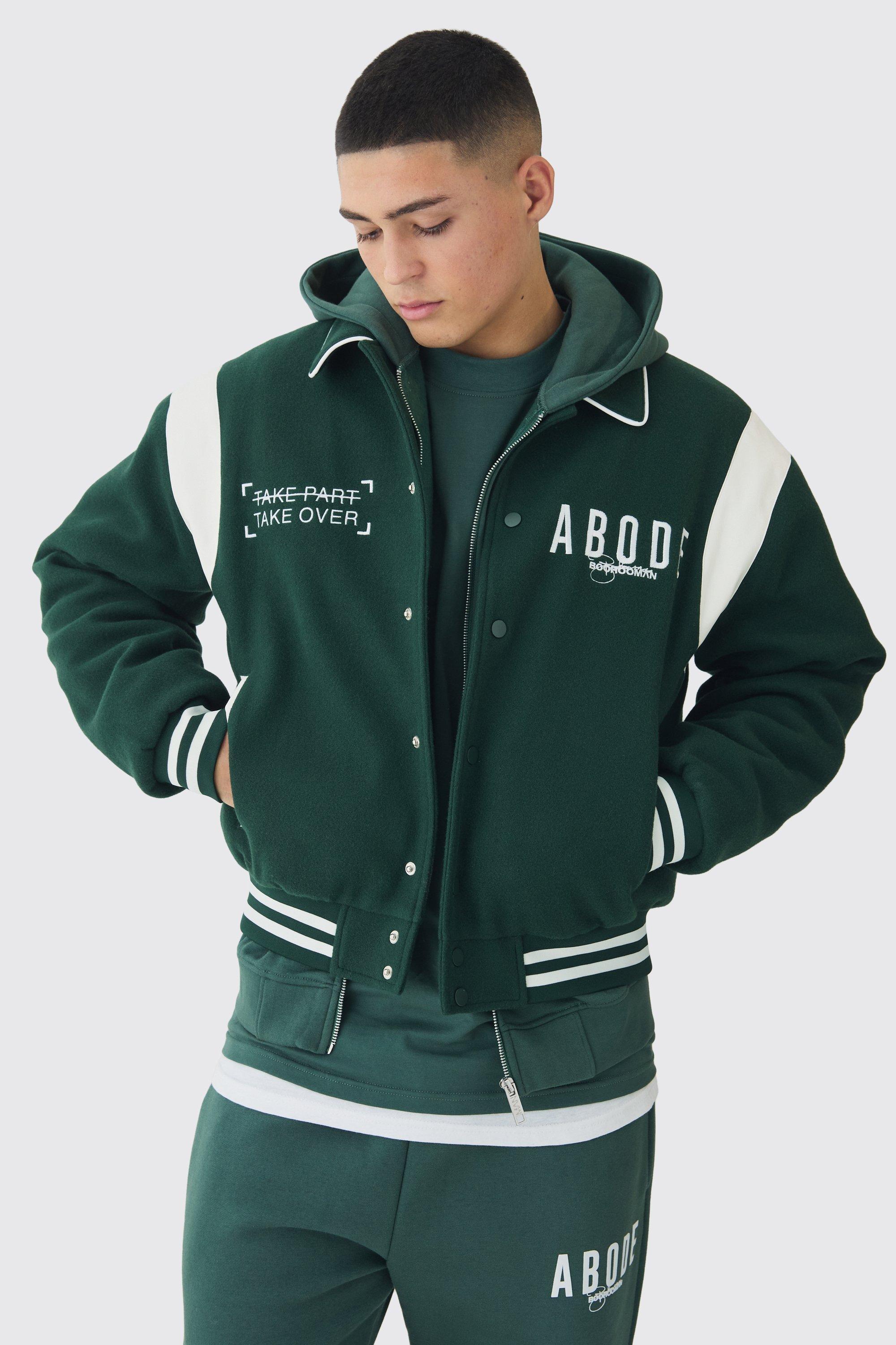 Abode Boxy Fit Varsity Jacket | boohooMAN USA Product Image