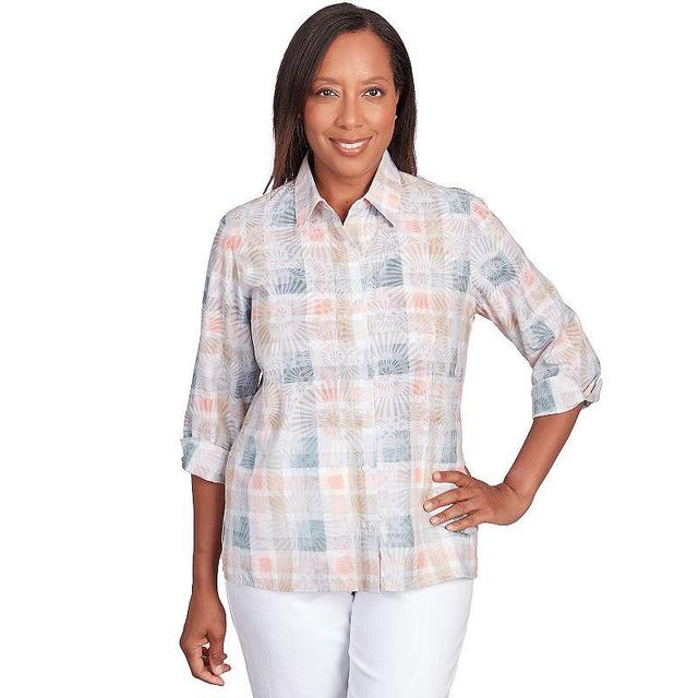 Petite Alfred Dunner Neutral Plaid Button Down Top, Womens Product Image