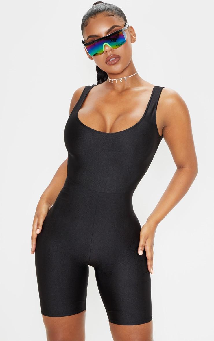 Black Scoop Neck Slinky Unitard  Product Image