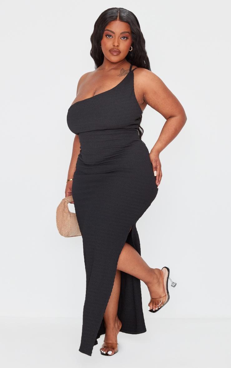 Plus Black Crinkle One Shoulder Maxi Dress Product Image