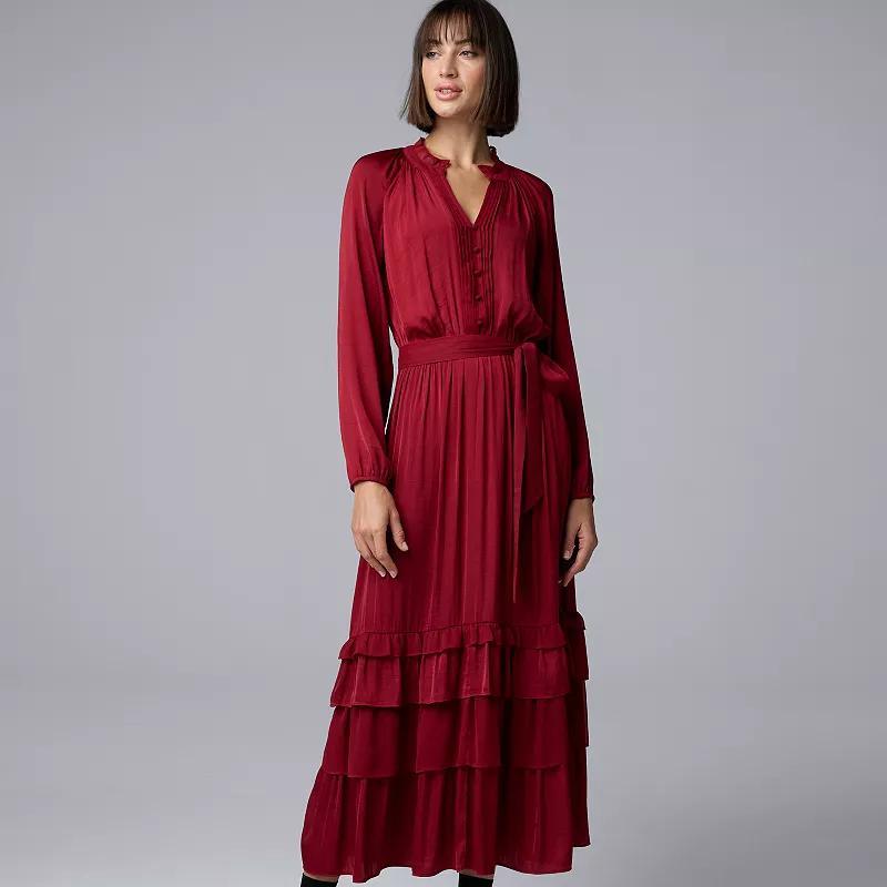 Petite Simply Vera Vera Wang Tiered Ruffle Dress, Womens Opulent Red Product Image