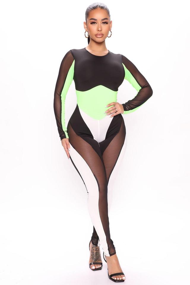 Lets Race Color Block Jumpsuit - Neon Yellow Product Image