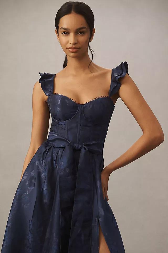 V. Chapman Vera Ruffle-Strap Corset Side-Slit Midi Dress Product Image