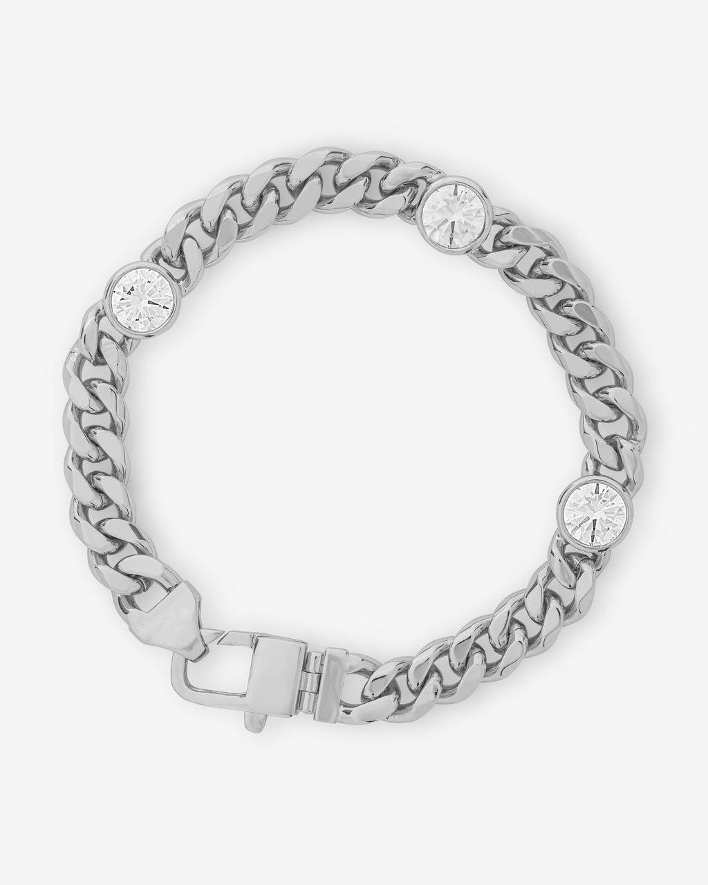 Julian Triple Diamond Cuban Chain Bracelet - Silver|White Diamondettes Product Image