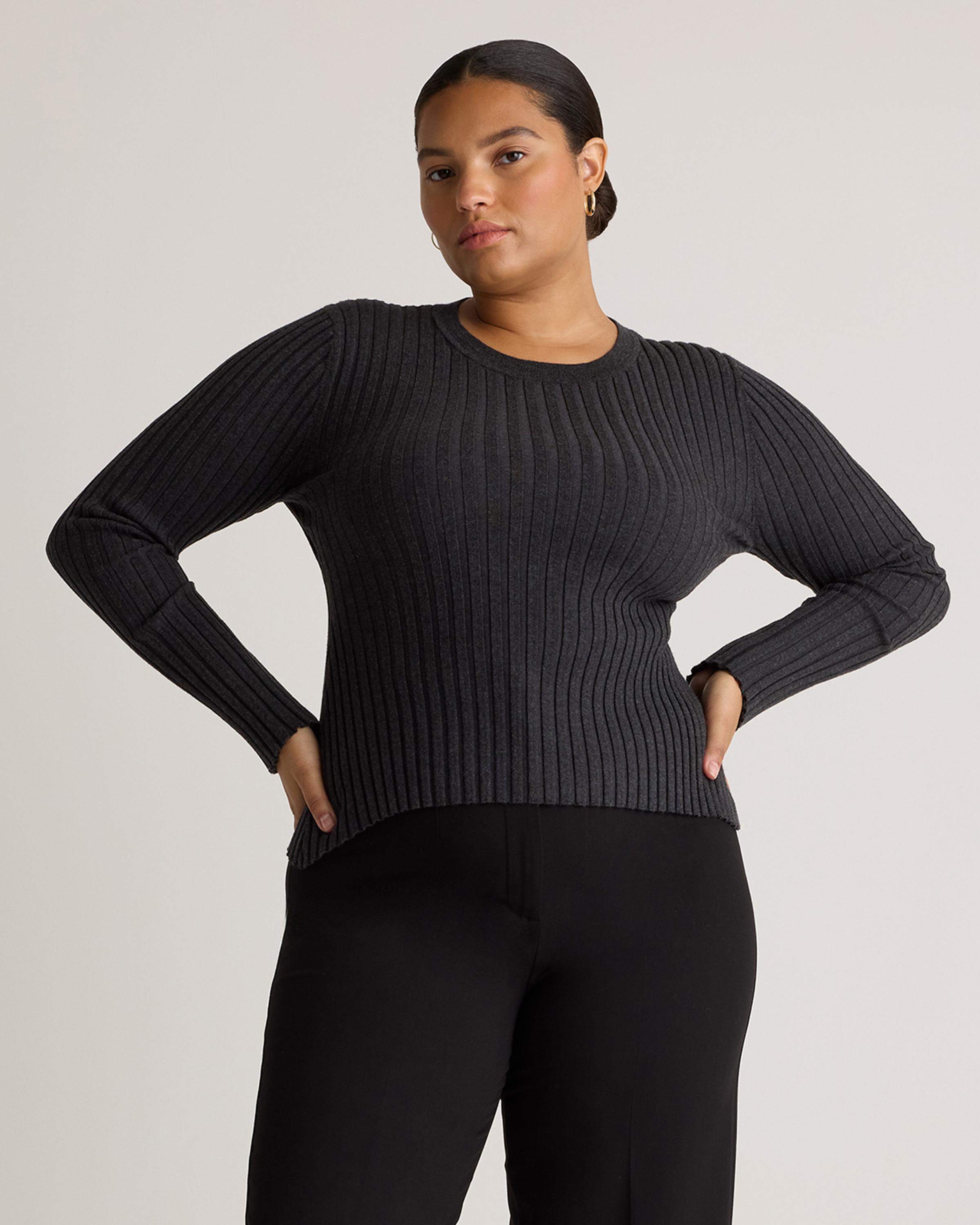 Lightweight Cotton Cashmere Ribbed Long Sleeve Sweater  Product Image