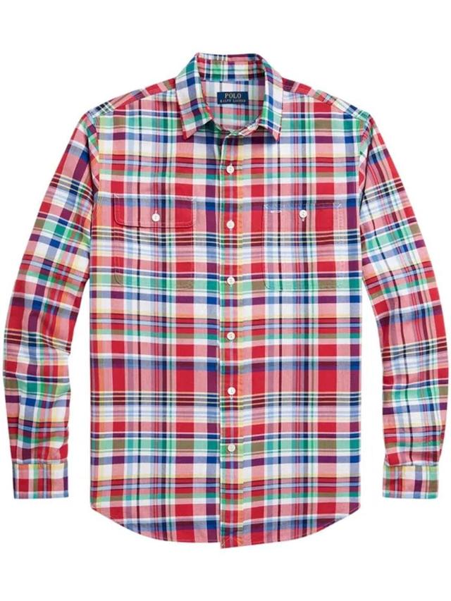 Plaid Cotton Shirt In Red Product Image