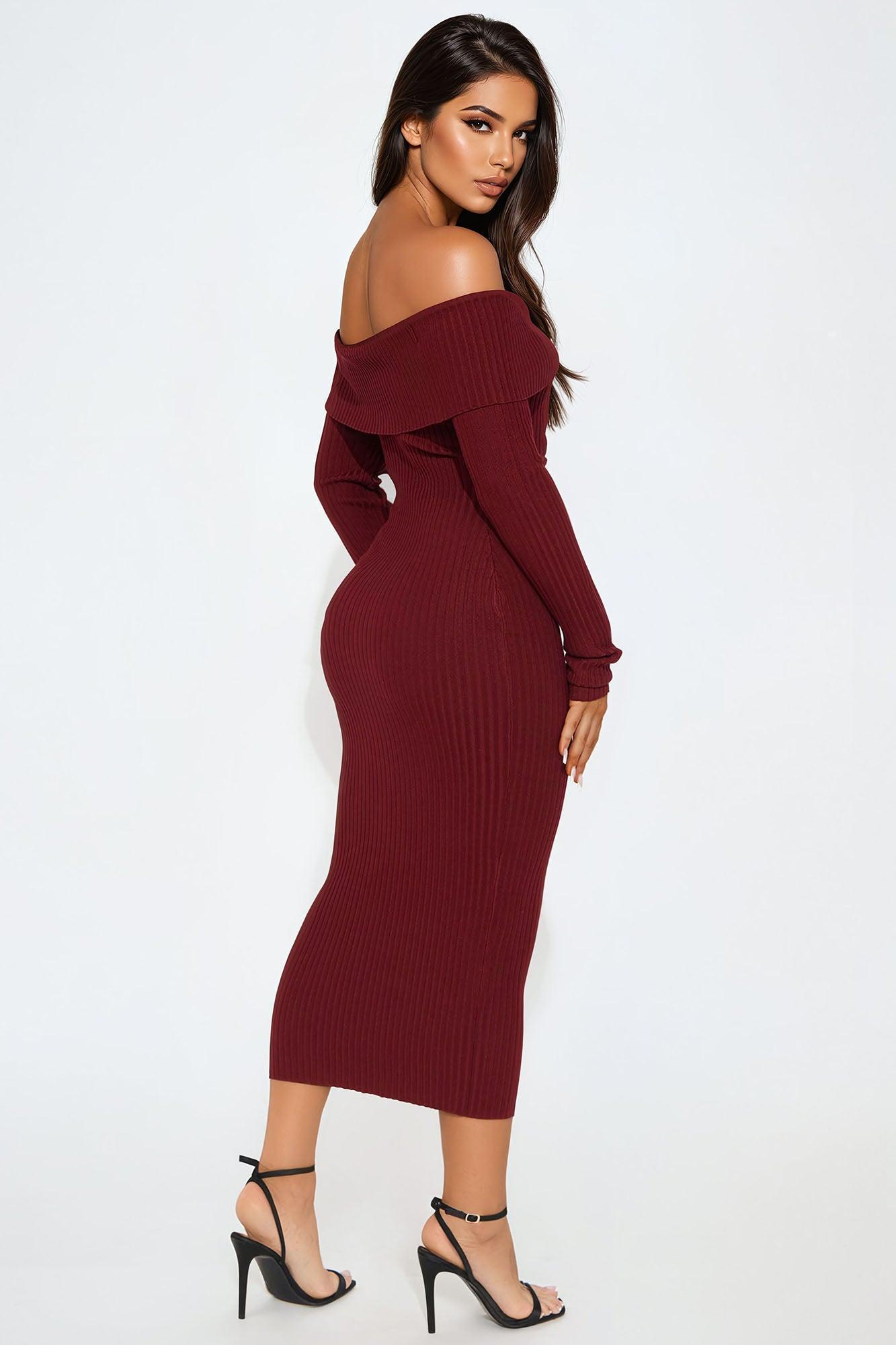 Going Steady Ribbed Midi Dress - Wine Product Image