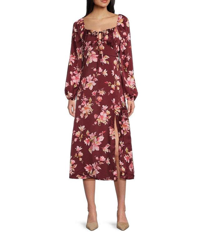 Blu Pepper Floral Long Sleeve Split Thigh Midi Dress Product Image