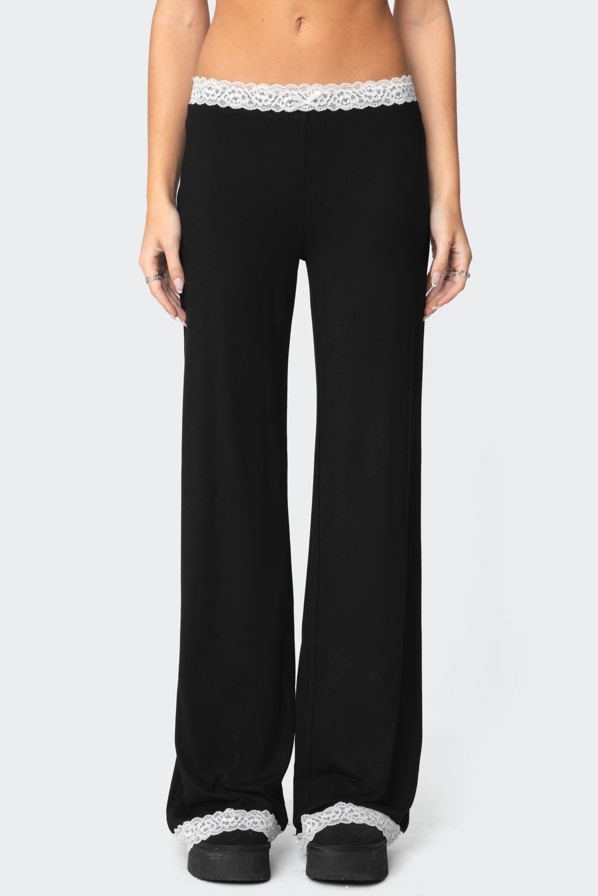 Domino Contrast Lace Trim Pants Product Image