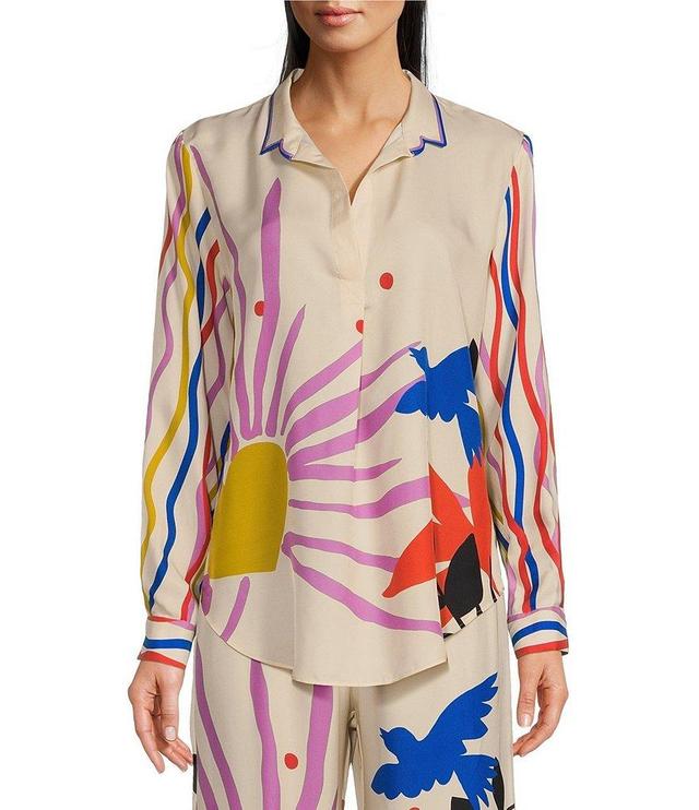 JOHNNY WAS Mariella Silk Blend Graphic Summer Print Johnny Collar Long Sleeve Coordinating Blouse Product Image